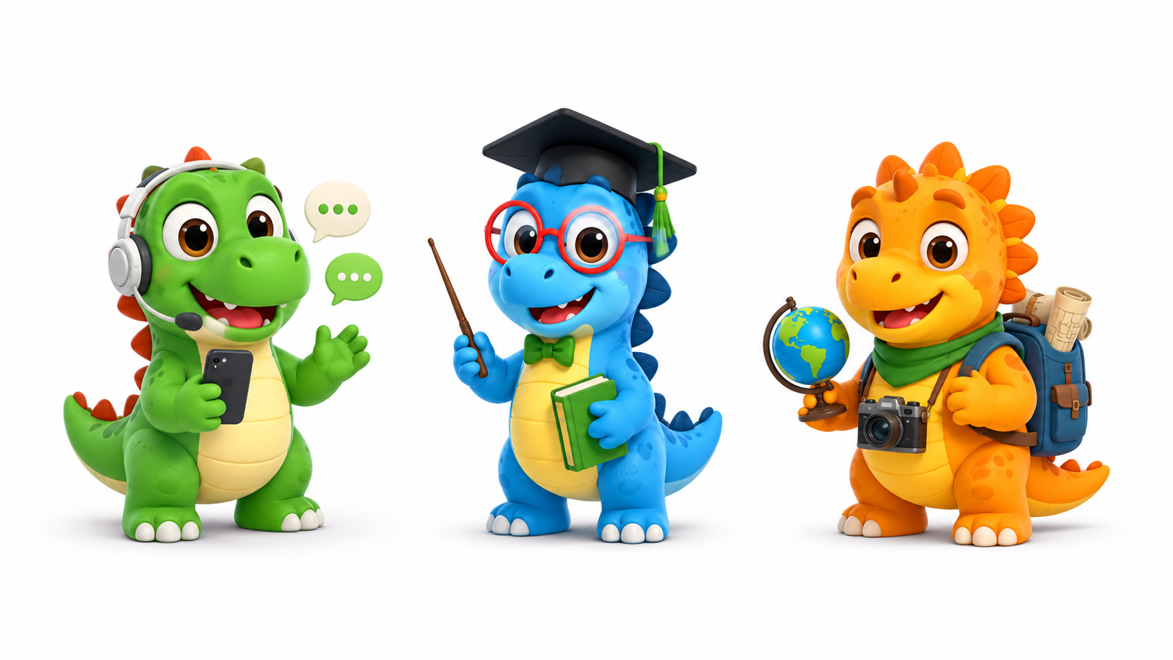 Green dinosaur chat teacher